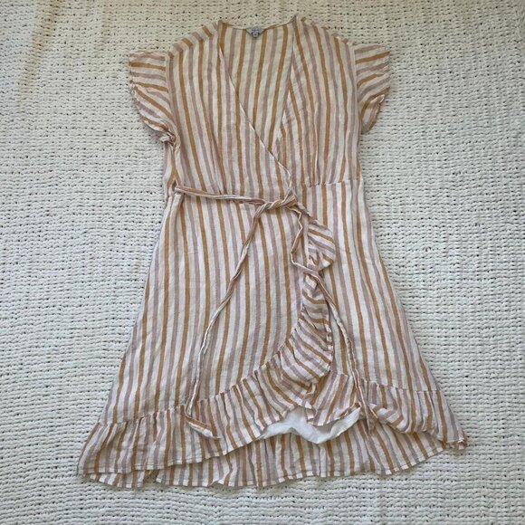 Rails Brigitte Amber Stripe Linen Wrap Dress - Size XS - Picture 6 of 7